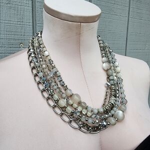 White House Black Market Layered Chain Crystalline Beaded Necklace 19" EUC